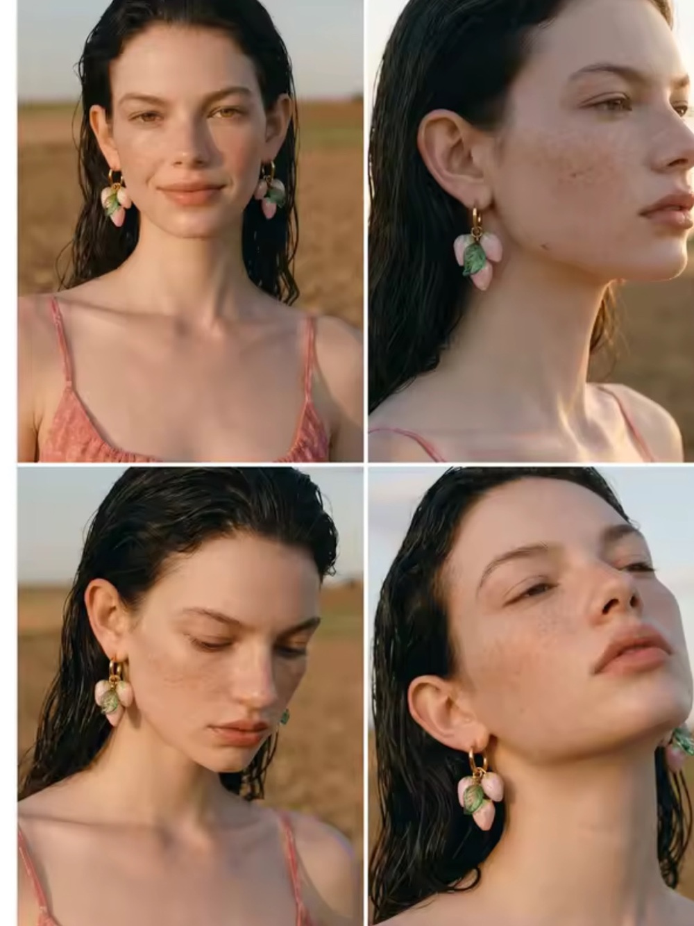 Cute Pink Strawberry Gold Hoop Earrings